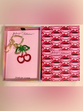Betsey Johnson Heart Cherries Key Chain Bag Charm BNIB Giftable